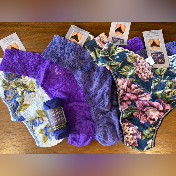 Hanky Panky Other - HANKY PANKY NWT Set of 5 Original Rise Signature Lace Thongs Floral Solid Purple